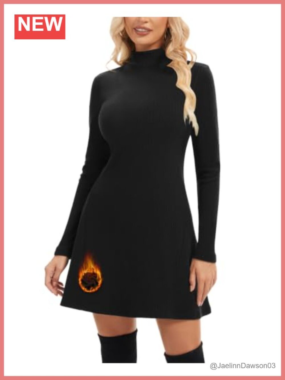 WOWENY Women's Long Sleeve Mock Neck Ribbed Knit Sweater Dress A-Line Mini